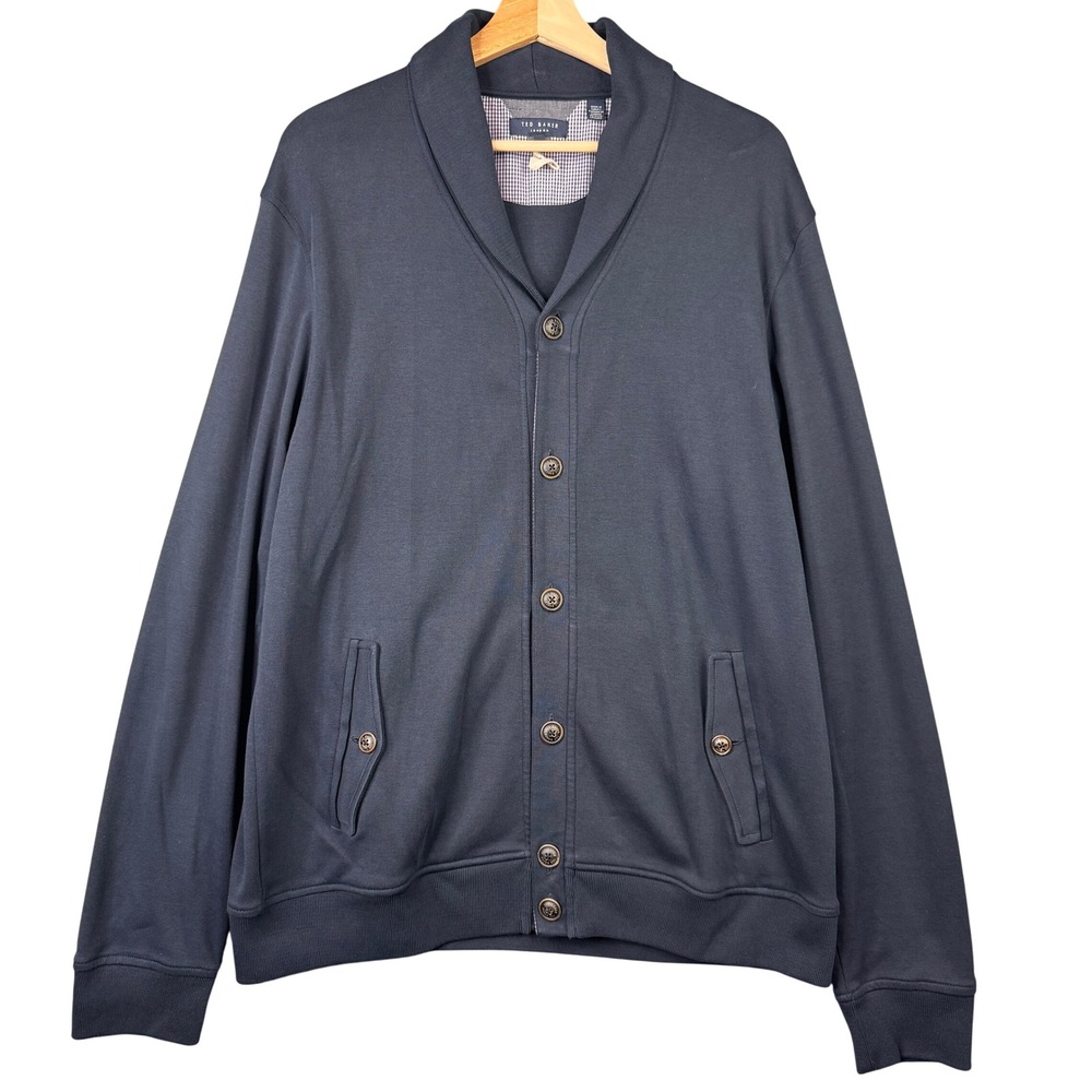 Ted Baker London Norre Navy Blue Shawl Collar Button Cardigan Sweater Men Size 7